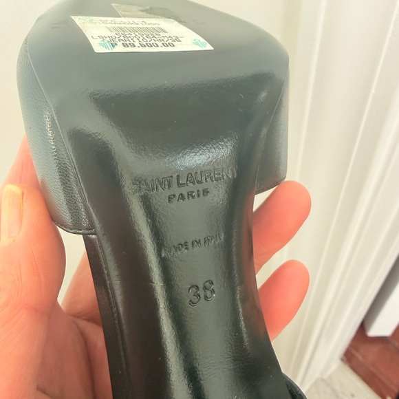 Brand New Saint Laurent  Jeanne Black Slingback Heels with Gold Toe Accent - Picture 5 of 15